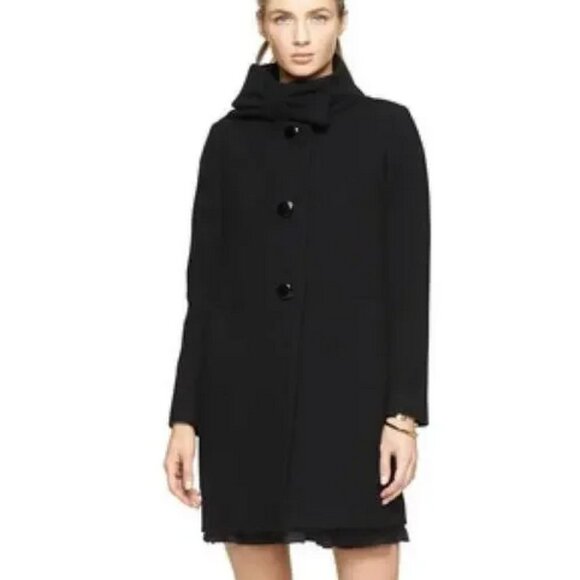 Kate Spade Dorothy Coat Bow Neck Black Wool Mod Mid Century Retro Classic jacket - Picture 1 of 15
